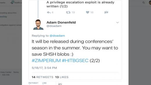 Adam Donenfeld يكشف موعد إصدار جيلبريك IOS 10.3.1