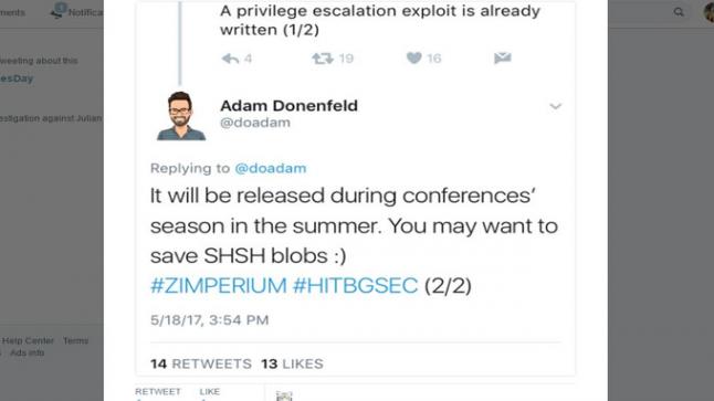Adam Donenfeld يكشف موعد إصدار جيلبريك IOS 10.3.1